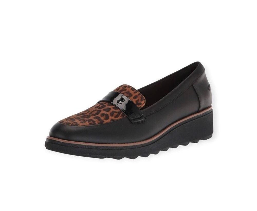 CLARKS Collection Sharon Gracie Loafer Leopard Print Black Brown 9.5/41